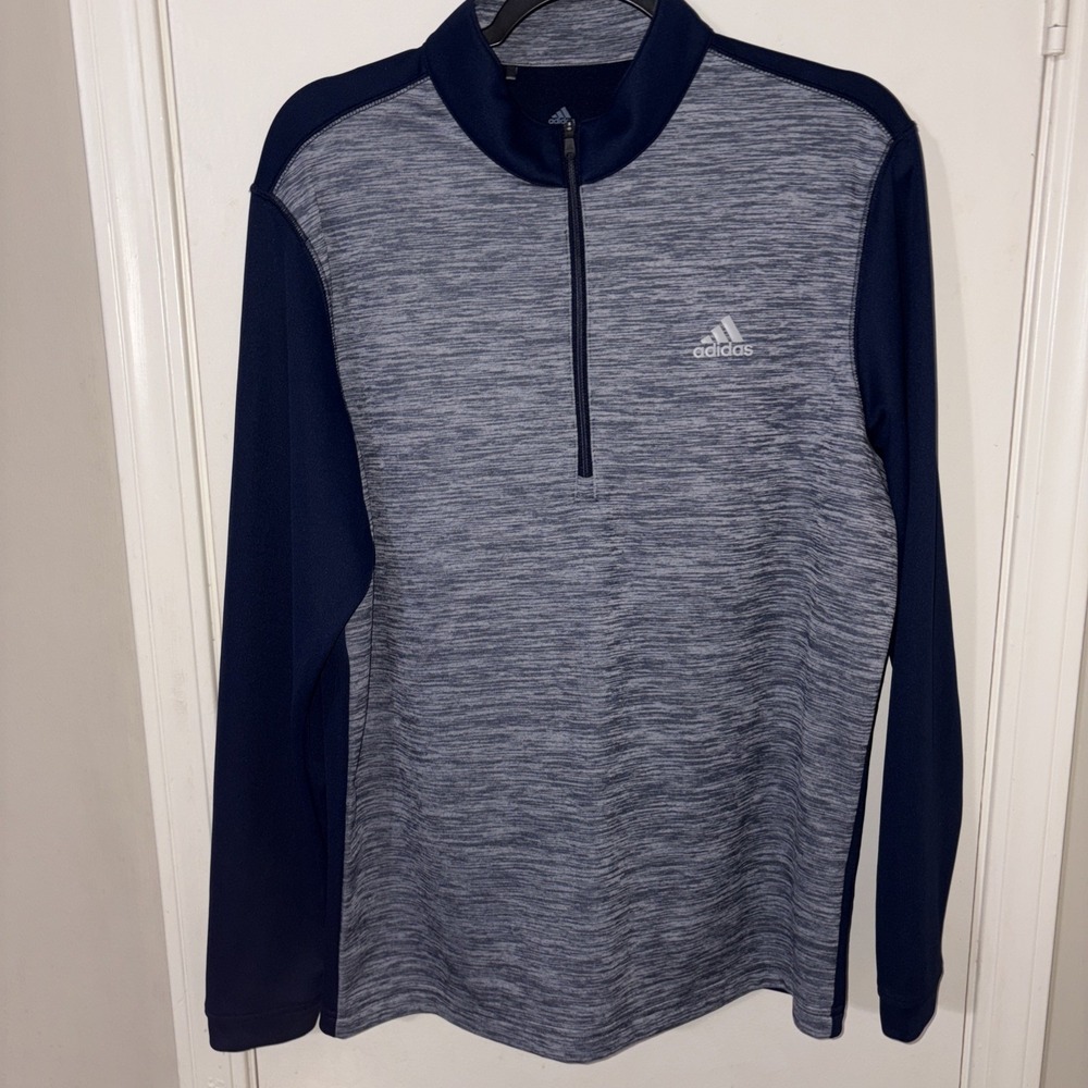 Adidas Golf Sweater Men Medium Blue Heather 1/4 Zip Pullover Logo Golfer M‎